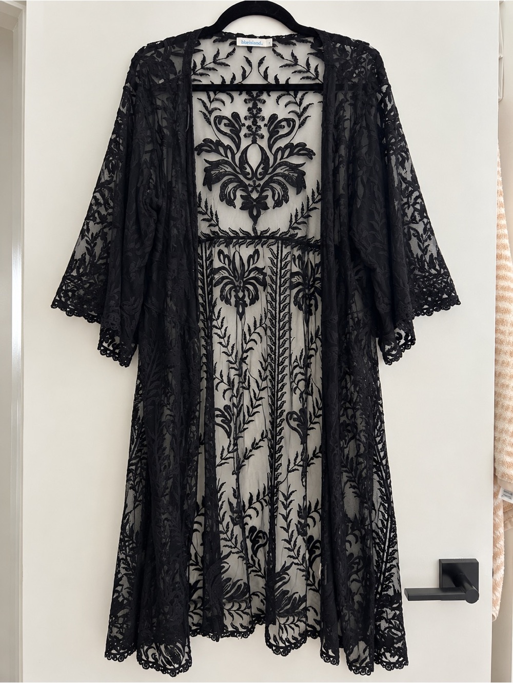 Blue Island Black Embroidered Lace Maxi Kimono Cover Up L